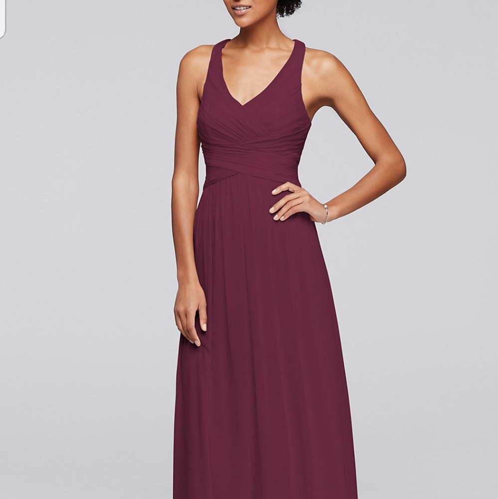 Mesh Long Bridesmaid Dress w/Crisscross Back
